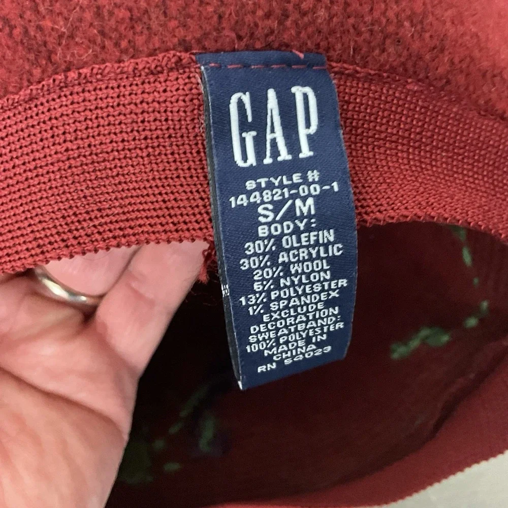 GAP Y2K Women's Red Wool Blend Embroidered Beaded Boho Cloche Bucket Hat Sz S/M